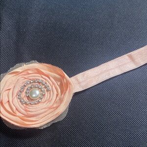 Infant Chic Peach Floral Headband with Pearl Accent